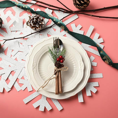 60Pcs Snowflake Paper Placemats Christmas Sliver Glitter Disposable Place Mats Winter Round Sparkle Decorative Table Chargers Xmas Snowflake Decoration for Holiday Festival Dining Tableware