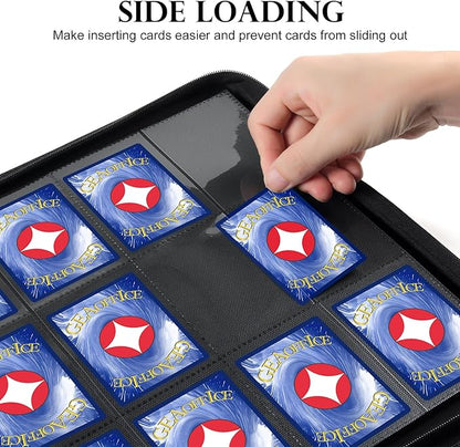 GEAoffice Trading Card Binder 12 Pocket Hold 720 Cards, Premium PU Cover Zipper Collection Binder, Ringless Side Loading Card Album Folder for YuGiOh, MTG, TCG, Game & Sports, Non-PVC, Carbon Black