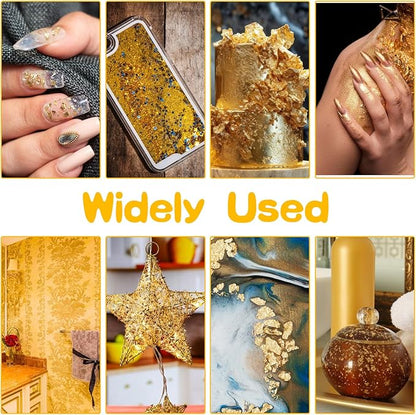 5Pcs Decorative Gold Leaf, Multifunction Gold Flakes Cake Decoration Baking Foil Decor with Plastic Tweezers for Cooking Dessert Steak Decoration Crafts Makeup