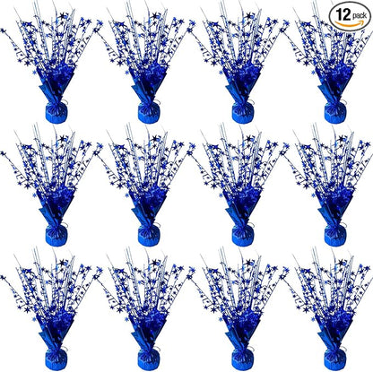 12 Pack Metallic Foil Spray Centerpiece Star Table Decoration Burst Table Centerpieces for Birthday Wedding Anniversary Graduation Holiday Party Supplies Decor, Blue