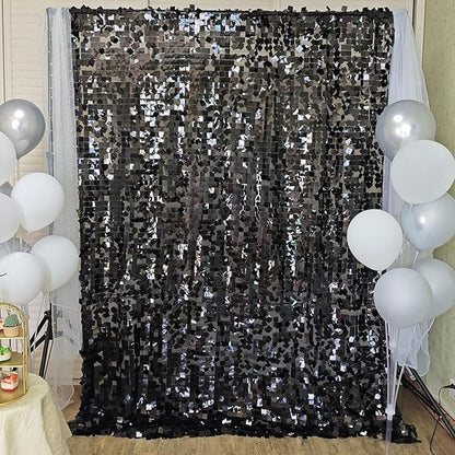 Black Square Sequin Backdrop 8ft * 8ft 1 Panel, Shimmer Wall Backdrop Photobooth Props for Wedding, Anniversary, Birthday, Party Decorations