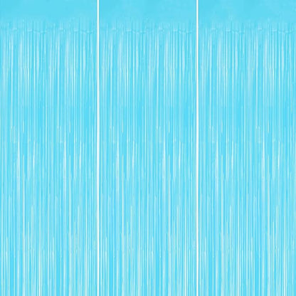 3 Pack Foil Fringe Backdrop - Pastel Blue Shiny Tinsel Curtains for Party Decoration/Photo Booth Props - 3.3x8.2 FT Metallic Foil Backdrop for Birthday, Wedding, Graduation, Christmas.