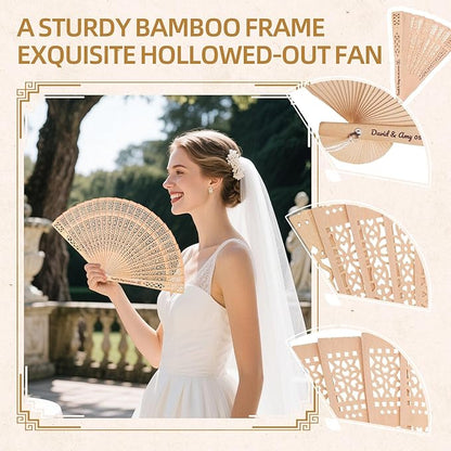 1pc Personalized Wedding Fans for Guests - Custom Wooden Hand Fans with Names/Dates - Bulk Wedding Favors for Bridal Shower, Baby Shower & Parties (Wood, 1pc)