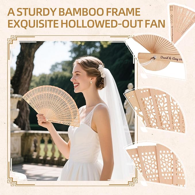30pcs Personalized Wedding Fans for Guests - Custom Wooden Hand Fans with Names/Dates - Bulk Wedding Favors for Bridal Shower, Baby Shower & Parties (Wood, 30pcs)