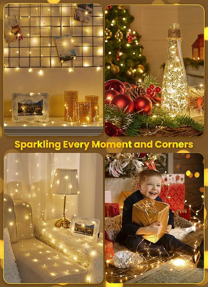 Minetom Fairy Lights Battery Operated with Remote, 33Ft 100 LED Waterproof String Lights Indoor Outdoor, Starry Twinkle Light for Christmas Home Bedroom Wedding DIY Centerpiece Decor