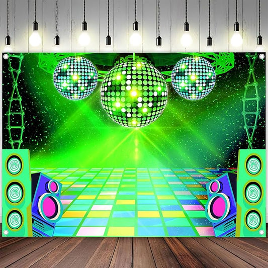 Dance Party Backdrop Retro 80s 90s Theme Stage Dance Ball Music Birthday Party Decoration DJ Photography Background 5 x 3 ft for Baby Shower Picture Photo Shoot Polyester Fabric,Purple