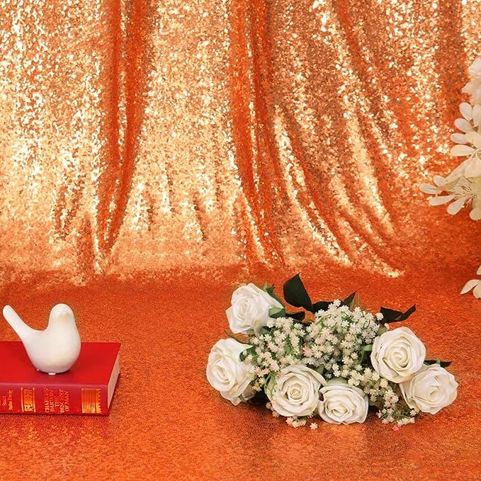 Eternal Beauty Orange Sequin Backdrop, 10x10 Ft Halloween Glitter Background Curtains for Shimmer Photography Party Wedding Birthday Back Drop Decor