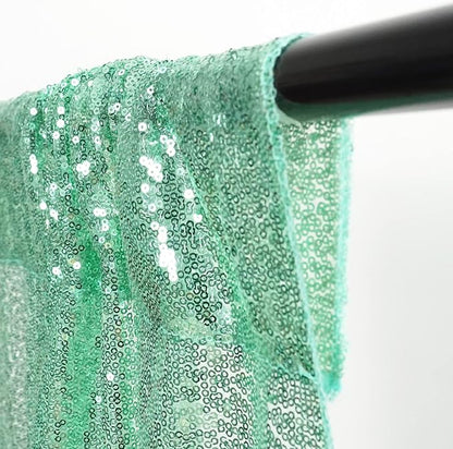 Poise3EHome Mint Green Sequin Backdrop Curtain, 2 Panels, 2FTx8FT, Polyester, for Party Wedding Sequence Decoration
