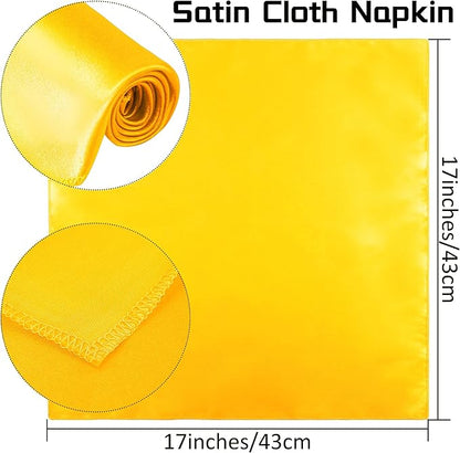 ANECO 12 Pieces Satin Napkins Soft Dinner Napkins Square Table Napkins 17 x 17 Inches for Restaurant Weddings Party Dinner Decoration (Pastel Yellow)