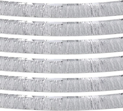 Silver Foil Fringe Garland 10FT 6packs, Metallic Foil Tinsel Fringe Banners for Parade Float Decorations Wedding, Birthday Party Graduation (six Silver)