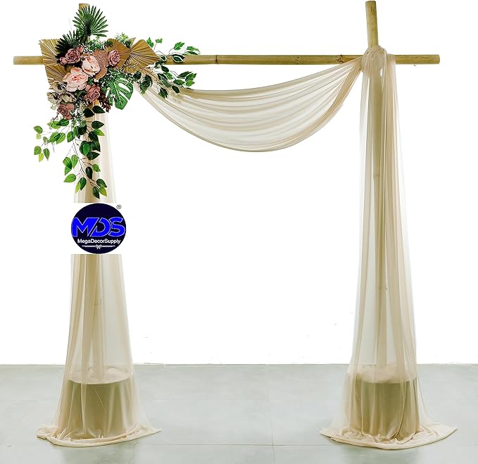 MDS Halloween Chiffon Draping Fabric - 2 Panel, 30" Wide x 75ft Long - Sheer Spooky Arbor & Canopy Drapery for Haunted House Backdrops, Party Ceilings, DIY Costumes & Themed Events - Champagne Gold