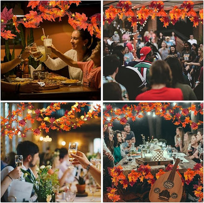 Fall Decor Thanksgiving Decorations for Home Lighted Fall Leaves String Lights, 11FT Thanksgiving Lighted Fall Leaf Garland Lights, 50 Orange Bulbs Lighted Fall Garland with Lights Plug in Outdoor