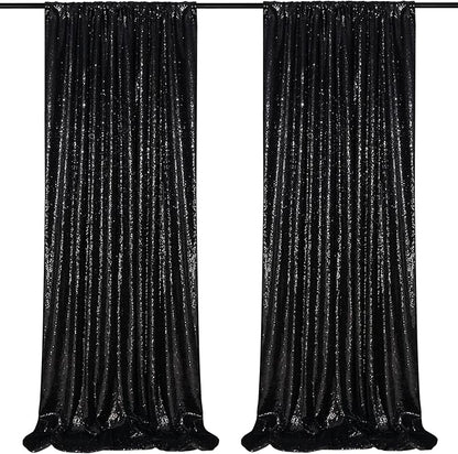 Black Sequin Backdrop 2 Panels 2FTx8FT Halloween Backdrop Curtains Party Decorations Birthday Wedding Photo Backdrop