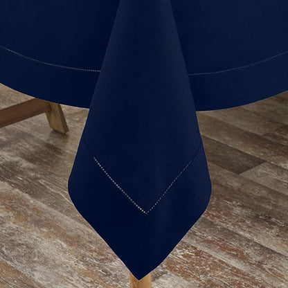D'Moksha Homes Navy Blue Linen Tablecloth 60 x 108 Inch - 100% Pure Linen Navy Table Cloth for Rectangle Tables - Classic Hemstitch, Machine Washable Tablecloth for Fall, Autumn and Halloween
