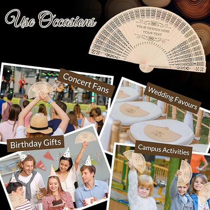 10 PCS Custom Fans Personalized Folding Fans for Line Dancing Wooden Hand Fan Wedding Favors Bulk Fans for Guests Party Event Use (Style01)