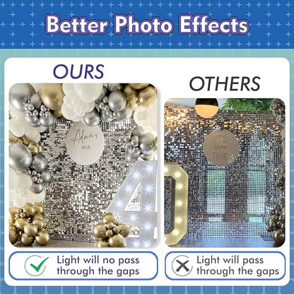 Qcity Champagne Gold Shimmer Wall Backdrop 36PCS, Black Back Not See-Through Design, Square Sequin Glitter Backdrop Panel, Perfect for Outdoor Events, Birthdays, Wedding and Party Decoration