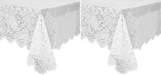 Juvale Lace Tablecloth - 60 x 97-Inch White Rectangular Table Cloth - Vintage Floral Scalloped Edge Elegant Dainty Tea Party Tablecloth & Wedding Reception Decor (Pack of 2)