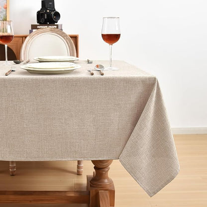 Fitable Beige Faux Linen Tablecloths Rectangle 60 x 84 Inch - 6 Pack Neutral Table Clothes for 4 Foot Tables, Wrinkle-Proof Faux Burlap Table Covers for Dining, Farmhouse, Outdoor Picnic, Camping