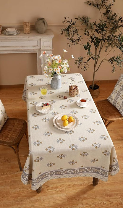 patdrea Designer Beige Long Tablecloth for Rectangle Table,Elegant Linen Floral Pattern French Table Cloth,Decor Cover Cloth for Kitchen Dining Christmas,Thanksgiving,Party,63"x102"-Istana a