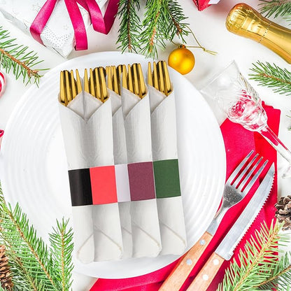 2500pcs Self-Adhesive Napkin Bands & Silverware Wraps, 5 Colors (Burgundy/Red/White/Black/Hunter Green) – Thickened Napkin Rings for Weddings, Restaurants, Party Decor