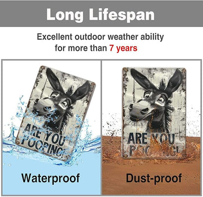 Funny Donkey "Are You Pooping?" Tin Sign - Vintage Bathroom Wall Décor, 8x12 Inches, Humorous Metal Sign for Indoor & Outdoor Use, Farmhouse-Style Wa