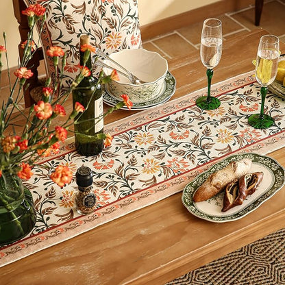 ISAENNE Designer French Elegant Linen Table Runner 102 Inches Long,Farmhouse Lily Pattern Decor Table Runners for Dining Tables,Thanksgiving,Kitchen Tables,Christmas,12"*102"-Aurora A