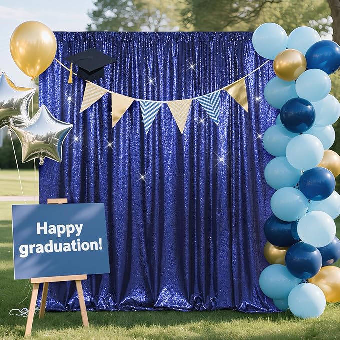 SquarePie Sequin Backdrop Less Transparent Background Sparkly Curtain for Wedding Party 6FT x 6FT Navy Blue