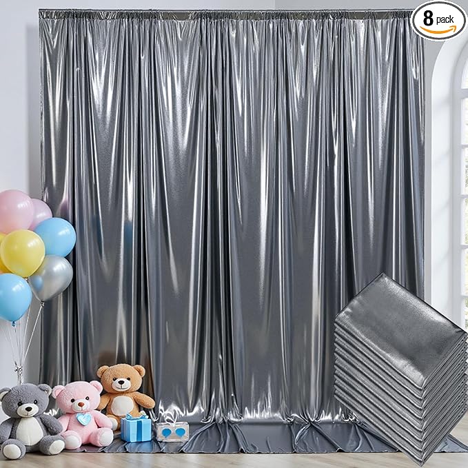 40x10 ft Wrinkle Free Black Silver Sequin Backdrop Curtain for Parties,Thick Not Fall Glitter Wedding Backdrop Drapes,8 Panels 5x10ft Shimmer Photo Back Drop Cloth for Birthday Photography Background