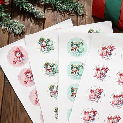 callie Personalized Christmas Stickers for Kids with Snowman Initial Name, Custom Waterproof Santa Labels for Gift Box, Party Decorations, Envelopes, 30pcs