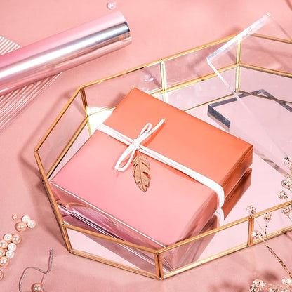 WRAPAHOLIC Ombre Foil Wrapping Paper - Mini Roll - 17 Inch X 33 Feet - Metallic Pink Gradient Color for Wedding, Birthday, Shower, Congrats, and Holiday