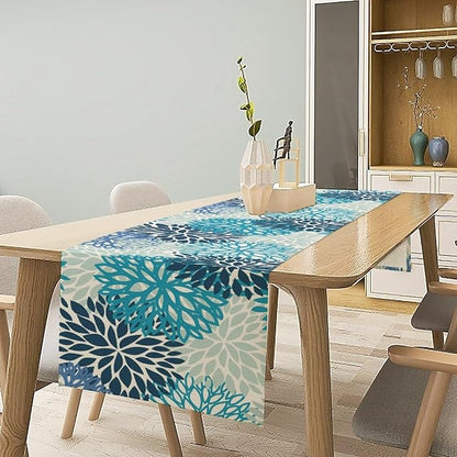 Floral Table Runner,Blue Flowers Print Spring Summer Table Cloth Kitchen Dining Table Home Party Decoration 13x120 Inch