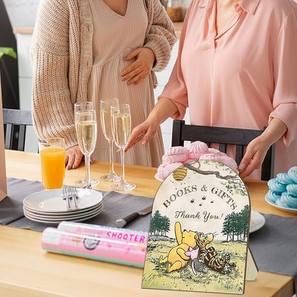 Winnie Books and Gifts Sign, Classic Winnie Thank You Wooden Sign, Bridal Shower Baby Shower Favors, Cute Aniamls Decor Thank You Sign with Stand for Baby Shower Party 8 * 10IN