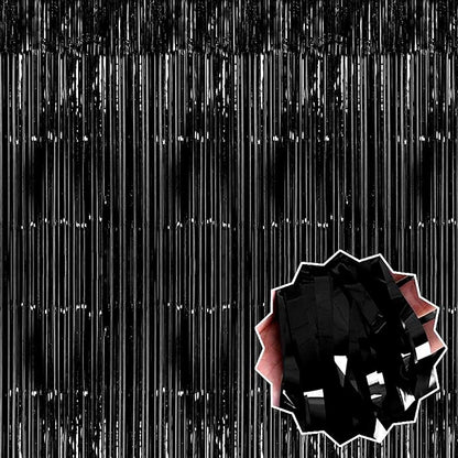 6 Pack Black Foil Fringe Curtains Backdrop, 3.28 x 8.2 Ft Metallic Streamers Tinsel Curtains Background for Photo Booth, Birthday, Weddings, Carnivals, Graduation, Themed Party Decorations