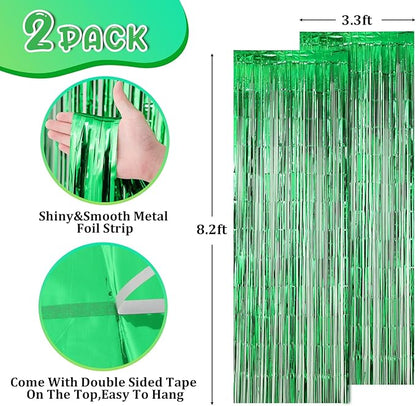 2 Pack Green Foil Fringe Backdrop Curtains, Tinsel Streamers Birthday Party Decorations, Fringe Backdrop for Graduation, Baby Shower, Gender Reveal, Disco Party