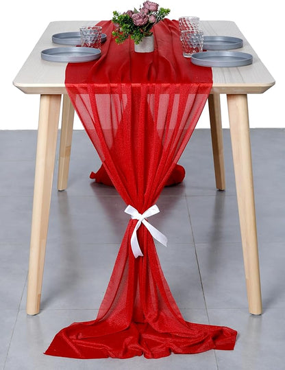 MDS Halloween Chiffon Table Runner - 25 Pack, 29 x 170 Inches, 14ft Each - Sheer Spooky Table Runners for Haunted House Parties, Trick-or-Treat Tables, Witchy Décor, Wedding & Events - Red