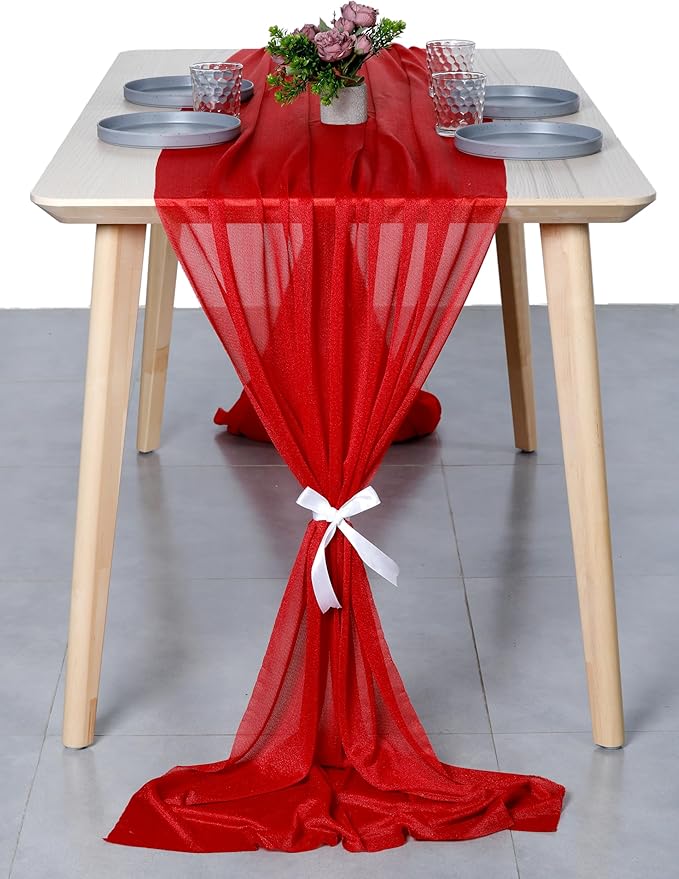 MDS Halloween Chiffon Table Runner - 5 Pack, 29 x 170 Inches, 14ft Each - Sheer Spooky Table Runners for Haunted House Parties, Trick-or-Treat Tables, Witchy Décor, Wedding & Events - Red