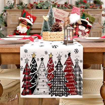 GEEORY Christmas Table Runner 13x108 Inch, Xmas Tees Snowflakes Holiday Decorative Farmhouse Table Decoration for Kitchen Dinning, Indoor Outdoor Dinner Party Decor ((Red & Black) GT165-108