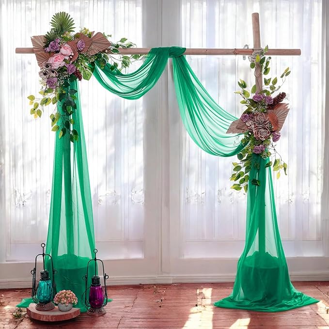 MDS Halloween Chiffon Draping Fabric - 1 Panel, 30" Wide x 20ft Long - Sheer Spooky Arbor & Canopy Drapery for Haunted House Backdrops, Party Ceilings, DIY Costumes & Themed Events - Emerald Green