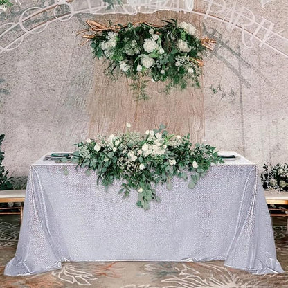 Fitable Silver Sequin Tablecloth for Parties 52x70 Inch - Sparkle Glitter Table Cloth Laser Rectangle Overlay for Wedding Baby Shower Ceremony Birthday Holiday Banquet