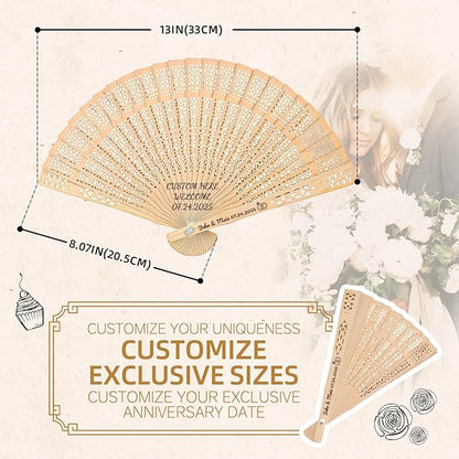 200pcs Personalized Wedding Fans for Guests - Custom Wooden Hand Fans with Names/Dates - Bulk Wedding Favors for Bridal Shower, Baby Shower & Parties (Wood, 200pcs)