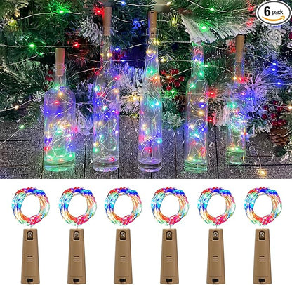 Dual Battery Pack LED Bottle Lights, 6.6ft 20led Double The Lighting Time, for Indoor and Outdoor use, for Christmas,(6 Pack, Multicolour（Dual Battery Pack）)