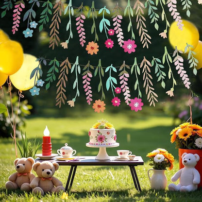 2PCS Flower Party Banner Wildflower Party Decorations Double-Sided Waterproof Flower Garland Baby Shower Birthday Tea Party Supplies Garden Picnic Wedding Backdrop Indoor Outdoor