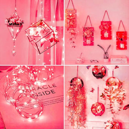 16 Pack 30 Led Fairy Lights Battery Operated String Lights 10 Feet Waterproof Twinkle Lights Mason Jar Lights Silver Wire Firefly Lights for Pink