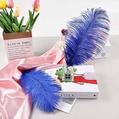 THARAHT Blue Ostrich Feathers 24pcs Natural Bulk 8-10Inch 20cm-25cm for Crafts Wedding Party Centerpieces Easter Gatsbi and Home Decoration Feathers