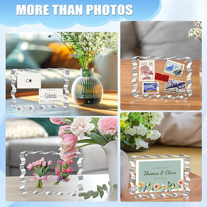 Aheroi 5x7 Acrylic Photo Frames, 3 Pack Clear Picture Sign Holder Freestanding Magnetic Scalloped Picture Frames for Desktop Display, Thickened Frameless Double Sided Acrylic Sign Holder, No Instal