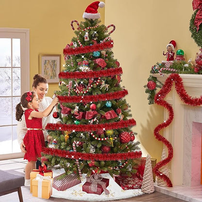 25 Feet Metallic Twist Tinsel Garland - Wall Hanging Backdrop for Parade Floats, Christmas Eve, New Year, Valentine's Day Parties (Red, 4in x 25ft)