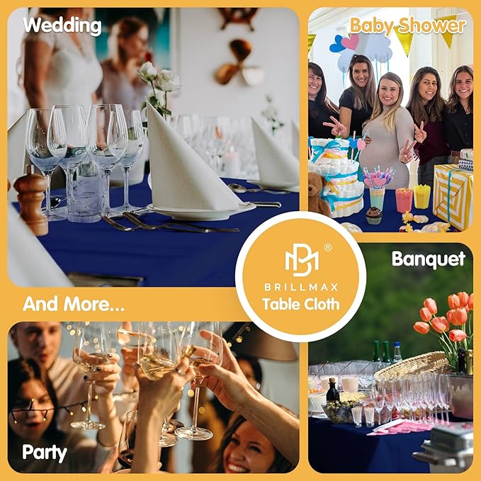 BRILLMAX 4 Pack Navy Blue Tablecloths for 6 Foot Rectangle Tables 90 x 132 Inch - 6ft Rectangular Bulk Linen Polyester Fabric Washable Cloth Cover for Wedding Reception Banquet Birthday Party