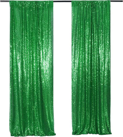 Poise3EHome 4Pcs 2Ft x 8Ft Green Sequin Backdrop Curtains, Glitter Photography Background, Sequence Xmas Thanksgiving Backdrop (Green, 4 pcs-2ftx8ft)