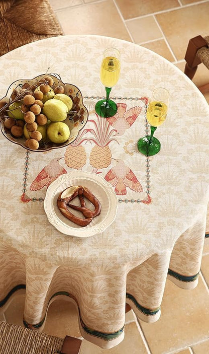 patdrea Designer Linen Tablecloth for Round Table,Anti-Wrinkle Durable Breathable Tablecloths,Decoration Table Cover Cloth for Kitchen Dining,Christmas,Thanksgiving,Diameter 67"-Pineapple a