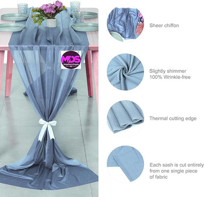 MDS 2 Pack 10ft Chiffon Table Runner 29 x 120 Inches Sheer Wedding Runner Romantic Rustic Table Runner for Wedding Decorations, Birthday Parties, Bridal Shower Party Arch Decor - Dusty Blue